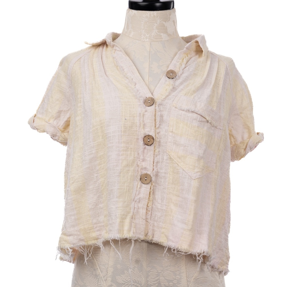We The Free Distressed Cropped Blouse